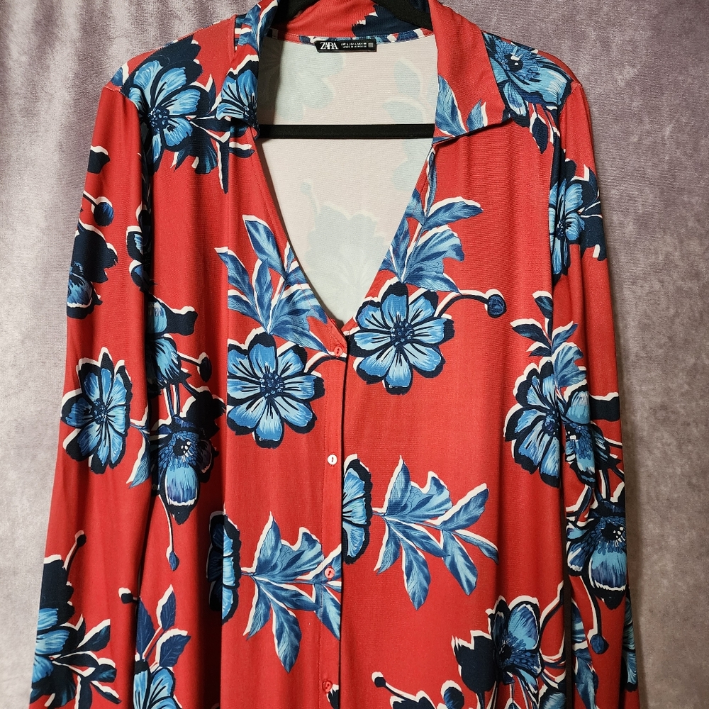 ZARA Floral Women Button Down Dress Size L